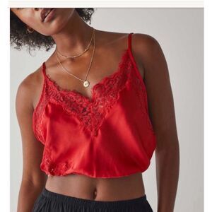 Free People Women's Night Out Blouson Brami Cami Top Ruby Red Large NWT
